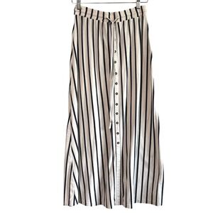Like New Miou Muse Navy Cream Striped Button Front Maxi Skirt Size M